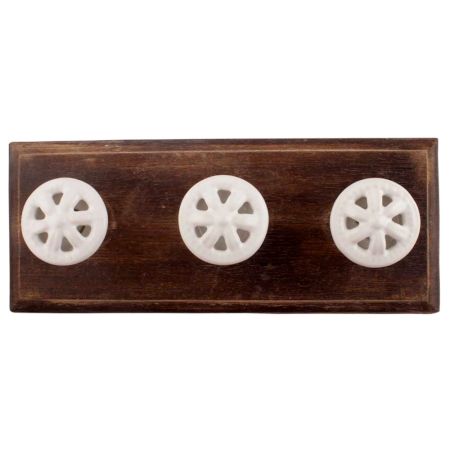 White Flower Ceramic Wooden Hooks